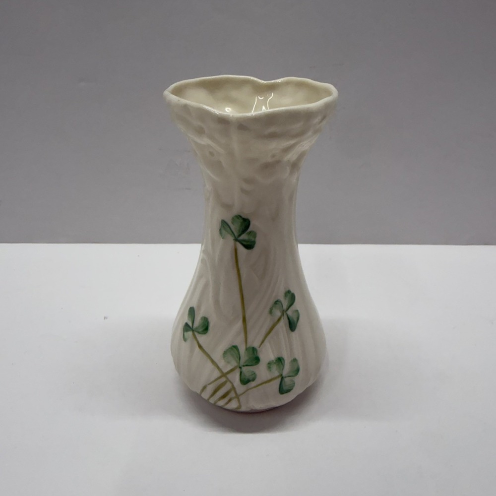 Vintage Belleek Ireland Shamrock Vase Millennium 2000 Parian China 4.5" x 2"